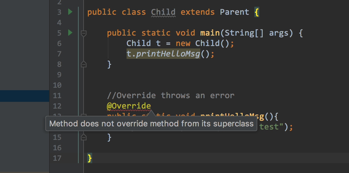 Java static override error